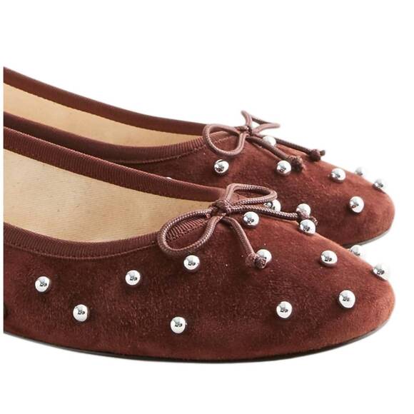 NEW J.CREW j. crew suede round toe andi ballet w studs warmed walnut us w9 cm926 - Picture 2 of 3